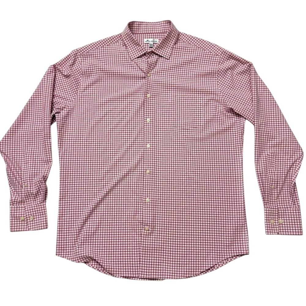 Peter Millar Mens Large Pink Plaid Check Long Sleeve Button Up Dress Shirt L